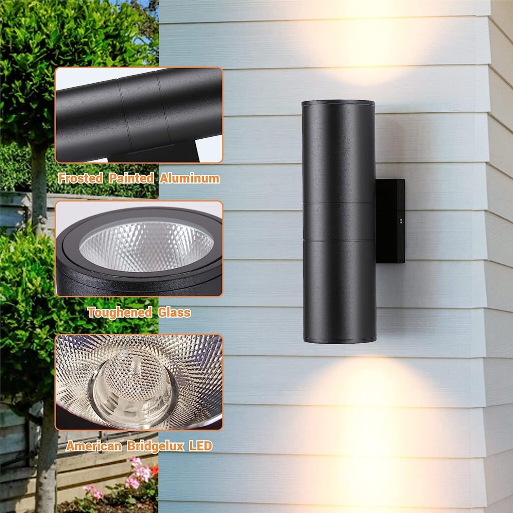 DAKAFUL Outdoor Wall Lights 2Pack, Integrated LED Cylinder Up Down Lights, 12W 2700K Modern Aluminum Outdoor Light, Waterproof Exterior Wall Light for Porch Patio Door