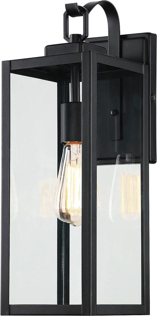 Pia Ricco Large Size Outdoor Wall Lights, 18 Inch Oversized Matte Black Exterior Light Fixture with Clear Glass, Waterproof Front Porch Lighting, Modern Sconces Lantern for House, Garage, ETL Listed