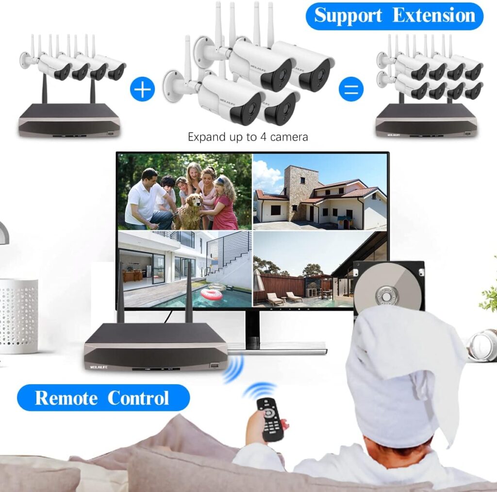 【2-Way Audio  2-Antenna Enhance】 HD 3.0Megapixel Outdoor Wireless Security Camera System, WiFi Surveillance Camera System, 5.0MP 4-Cams 10 Channel Waterproof Home Video Surveillance