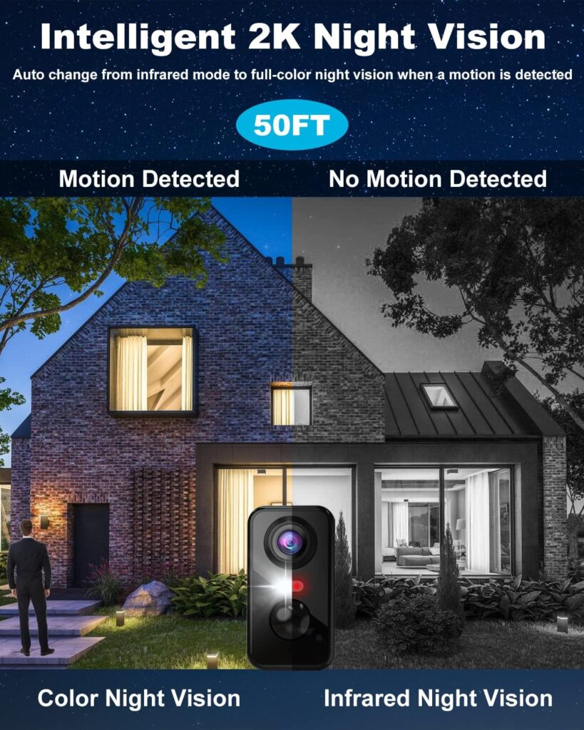 Wireless Cameras for Home Security Outdoor, 2K Color Night Vision Battery Powered WiFi, Spotlight/Siren Motion Detection 2-Way Talk Waterproof Cloud/SD Storage